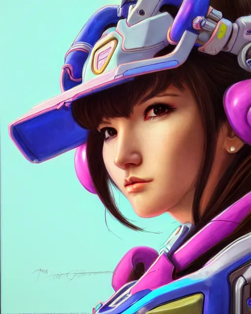 Prompt: d. va from overwatch, character portrait, portrait, close up, concept art, intricate details, highly detailed by jean giraud