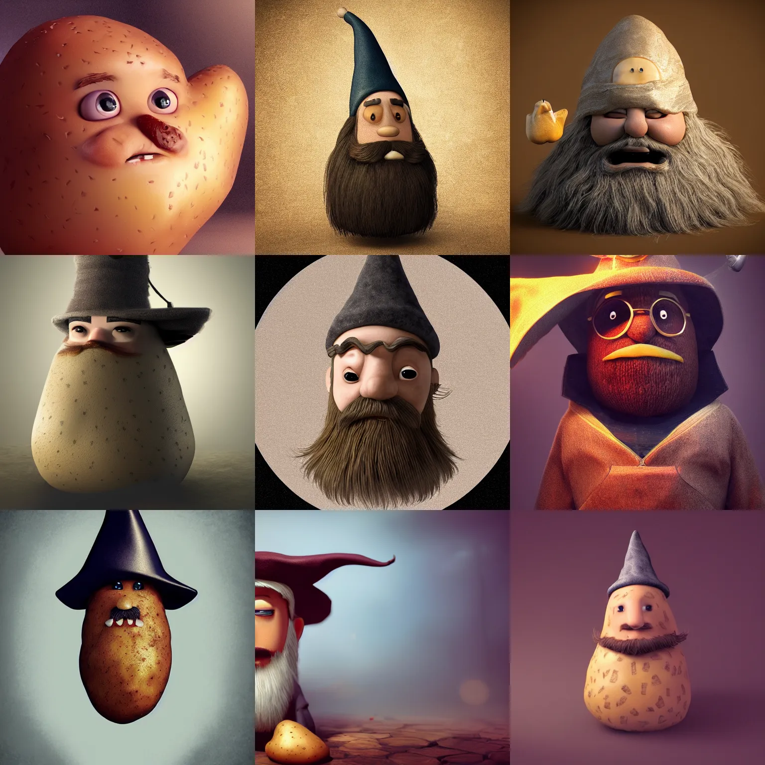 Prompt: a potato with a beard and a wizard hat, artstation, realistic, 4k