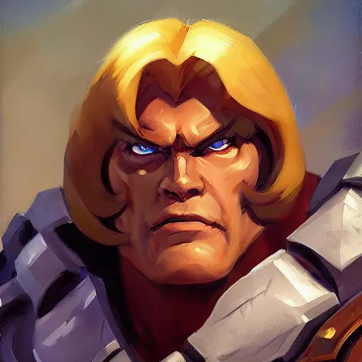 Image similar to greg manchess portrait painting of astonishing he - man the master of the universe as overwatch character, medium shot, asymmetrical, profile picture, organic painting, sunny day, matte painting, bold shapes, hard edges, street art, trending on artstation, by huang guangjian, gil elvgren, ruan jia, greg rutkowski, gaston bussiere