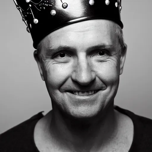 Image similar to man with a crown, smirk, photograph, black backgrounds