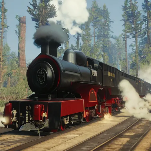 Image similar to futuristic sleek steam locomotive in red dead redemption 2