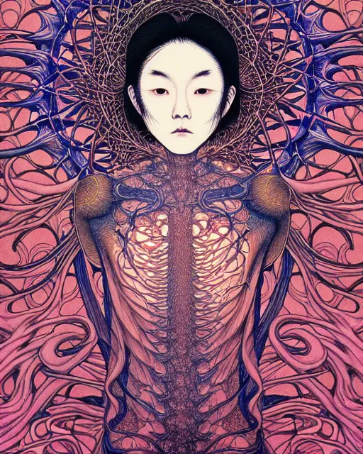 Image similar to human spirit breaking away from the body, conjuring psychedelic background, part by takato yamamoto, part by alex gray, ross tran, james jean, ultra realistic, highly detailed, 8 k, trending on artstation, cosmos, symmetry