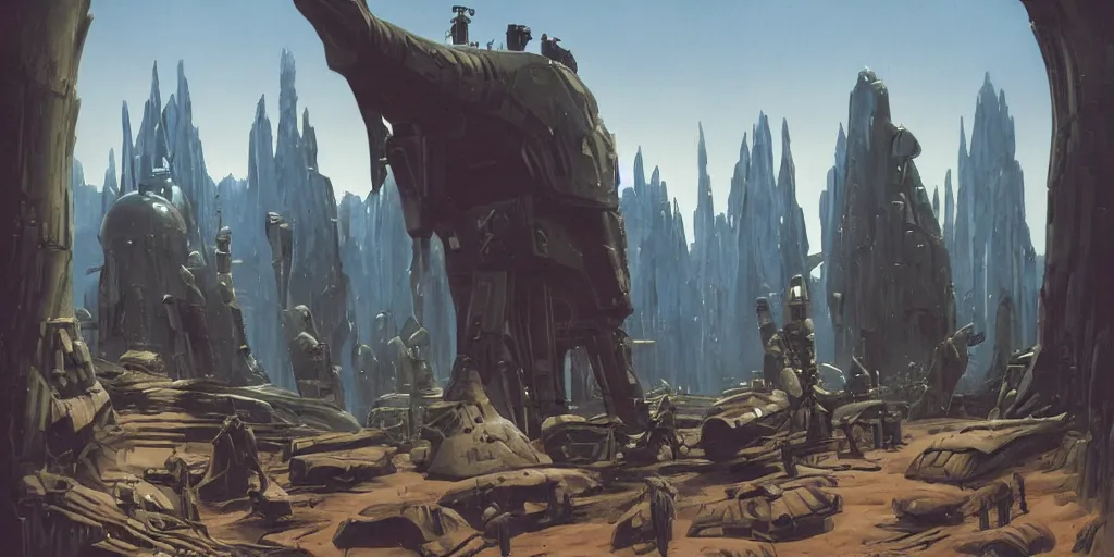 Image similar to star wars mandalorian environment by aaron horkry and ralph mcquarrie