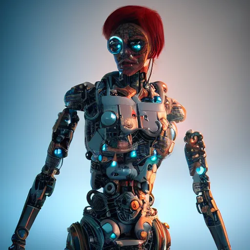 Image similar to cyborg girl by jose olmos, full shot, octane render, arstation, no blur