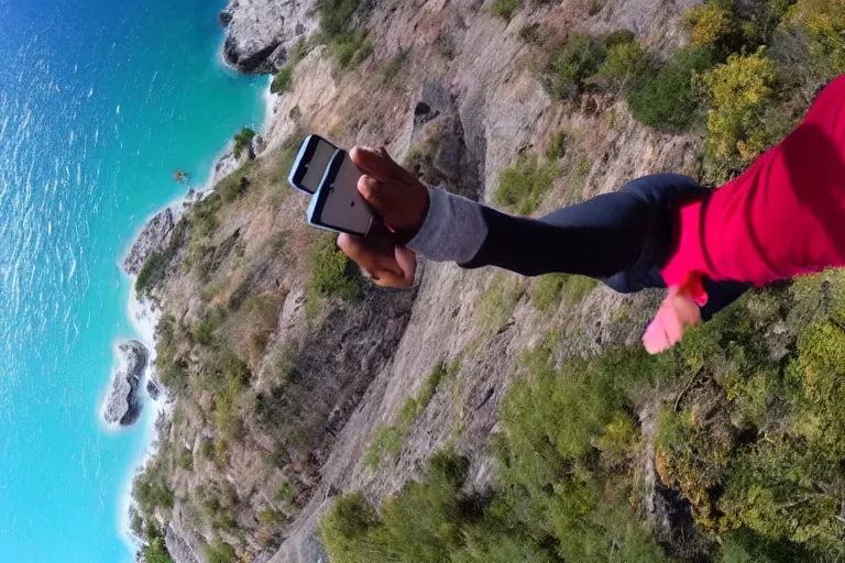 Image similar to selfie falling off a cliff high angle