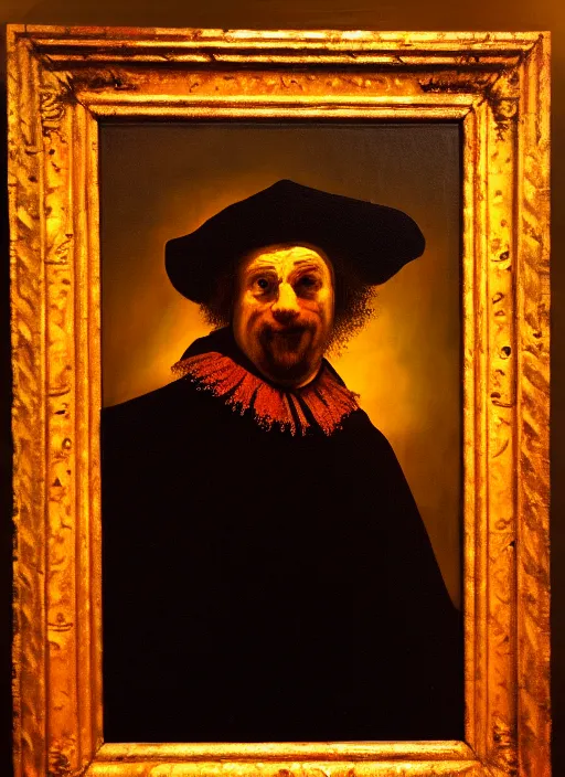 Prompt: A painting of the devil, in the style of Rembrandt, dramatic lighting, oil on canvas