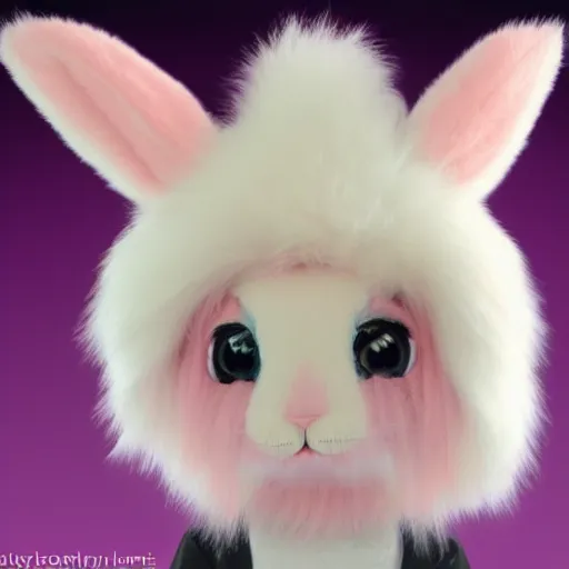 Image similar to bunny furry, pink fur, purple fluffy hair on top of head, anime style