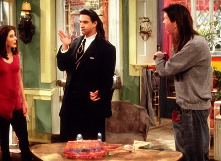 Prompt: cthulhu doing a guest appearance in tv show friends, season 3 ( 1 9 9 7 )