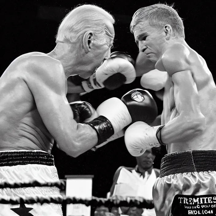 Image similar to boxing match of joe biden and donald trump, b & w detailed sharp photo