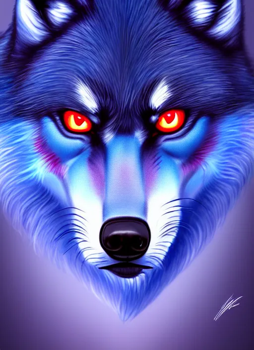 Image similar to blue wolf, red eyes highly detailed, deep focus, digital painting, smooth, sharp focus, anime art style, trending on artstation, 4 k