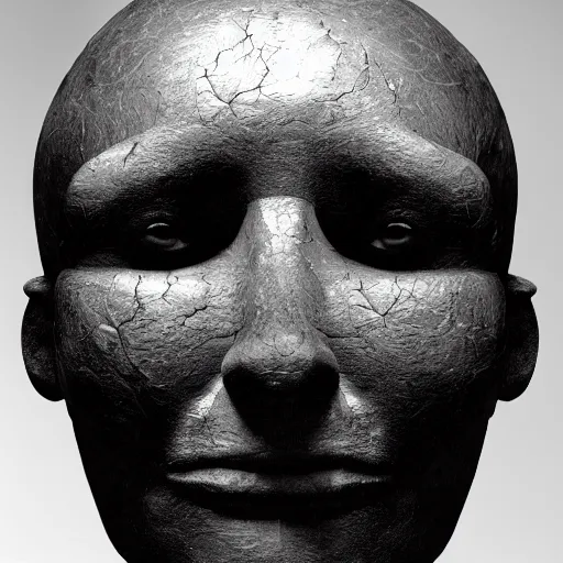 Image similar to a face carved of black marble on a black background. symmetry. ominous shapes. lighting from the bottom. trending on artstation