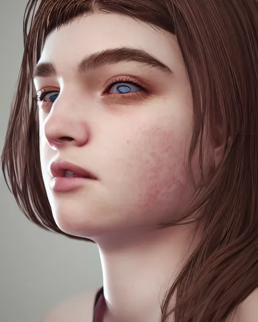 Image similar to symmetry!! portrait of 1 5 - year - old girl with voluminous bushy brown hair, large front teeth, and bright piercing brown eyes, unreal 5, daz, hyperrealistic, octane render, cosplay, rpg portrait, dynamic lighting