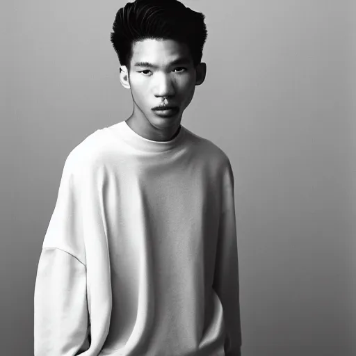 Image similar to realistic! photoshoot for a new balenciaga lookbook, color film photography, portrait of a beautiful asian model, photo in style of tyler mitchell, 35mm