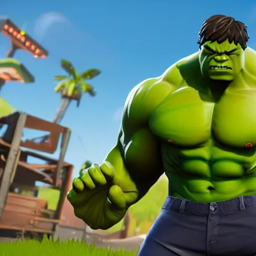 Image similar to hulk in fortnite, 4 k, high detail, high - resolution photograph, professional photography, ultra - detail