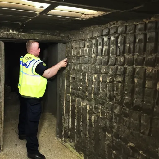 Prompt: a cardiff police officer in a dungeon