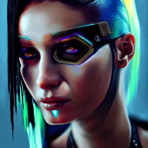 Image similar to cyberpunk cyborg fashion model portrait, hyperrealism oil painting, artstation