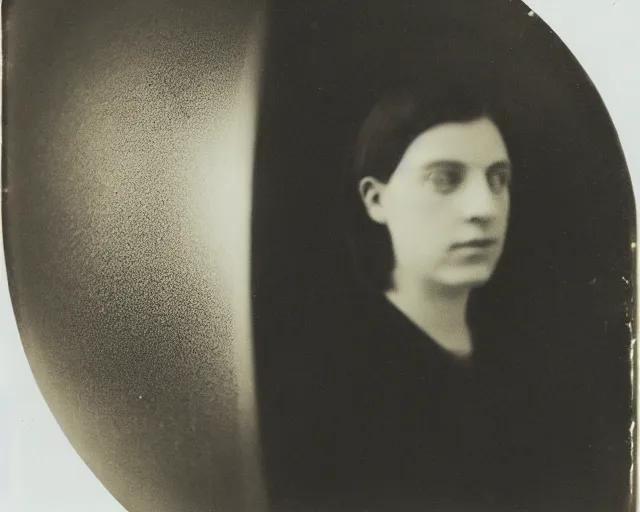 Image similar to a black and white photo of a person in a ball, a marble sculpture by Dora Maar, featured on flickr, new objectivity, tintype photograph, ambrotype, calotype