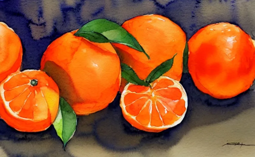 Prompt: watercolor painting of oranges