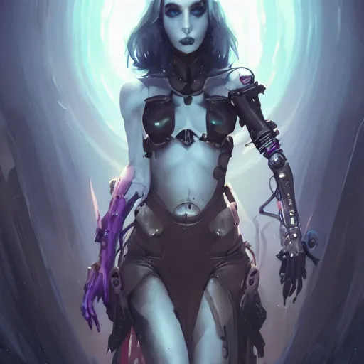 Image similar to portrait of a beautiful cybernetic vampiress, cyberpunk concept art by pete mohrbacher and artgerm and wlop and greg rutkowski and deathburger, digital art, highly detailed, intricate, sci-fi, sharp focus, Trending on Artstation HQ, deviantart, unreal engine 5, 4K UHD image
