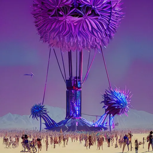 Image similar to highly detailed art of burning man festival full of cornflowers by Beeple