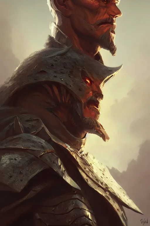 Image similar to dungeons and dragons dark evil warrior character closeup portrait, dramatic light, castle background, 2 0 0 mm focal length, painted by stanley lau, painted by greg rutkowski, painted by stanley artgerm, digital art, trending on artstation