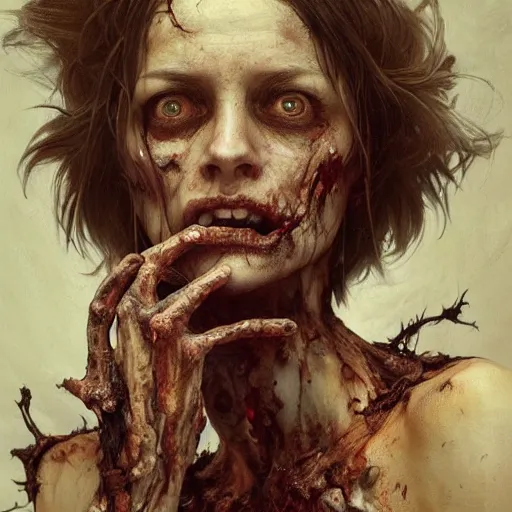 Prompt: portrait painting of a rotting zombie, ultra realistic, concept art, intricate details, eerie, highly detailed, photorealistic, octane render, 8 k, unreal engine. art by artgerm and greg rutkowski and alphonse mucha