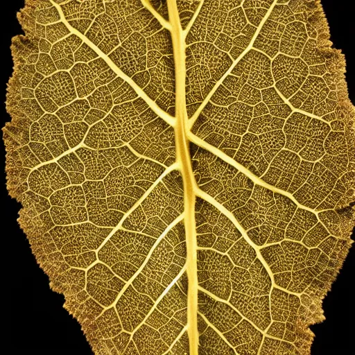 Prompt: Intricate a whole fantasy leaf, encrusted with jewels, gilded gold, detailed veins, sharp focus, octane render, high quality, 8k, volumetric lighting, on black background