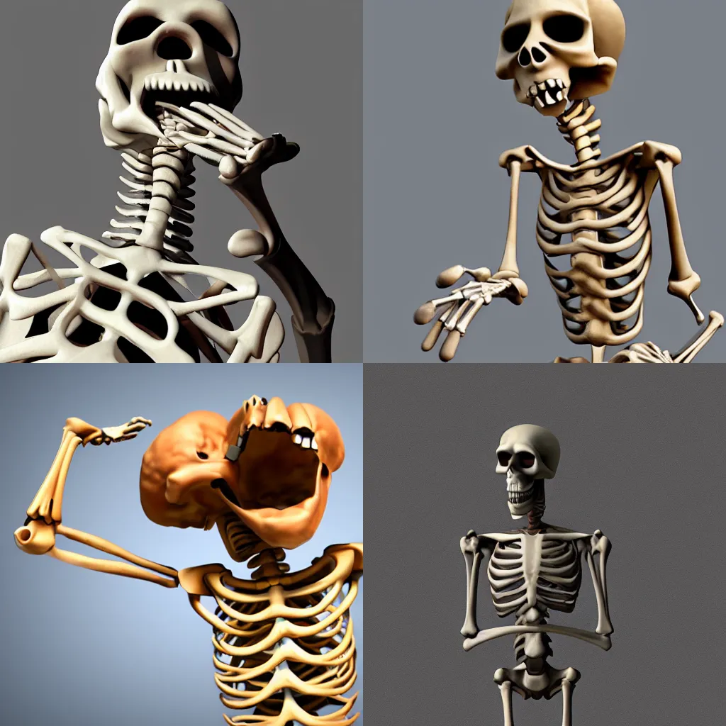 Prompt: 3d render of the funniest skeleton ever