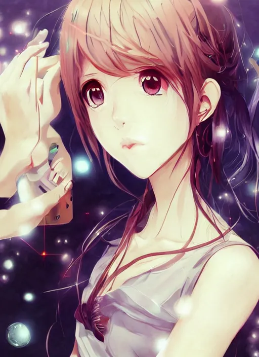 Prompt: listening to music at 2 am, pretty face, anatomy, anime key visual, poster, anime, by wlop, high quality