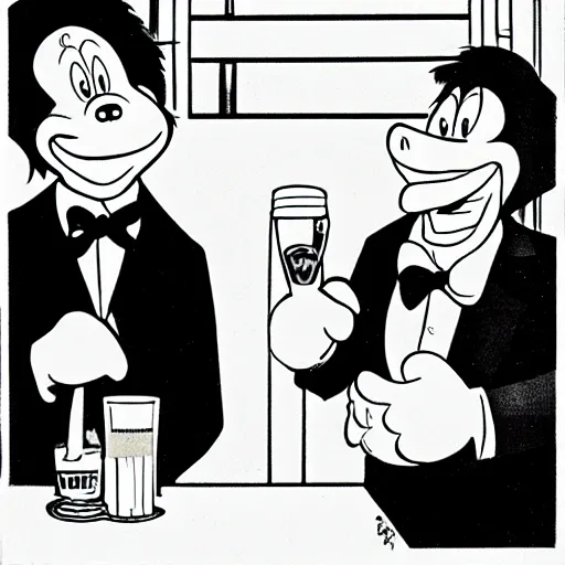 Prompt: Tom Waits and Iggy Pop in a pub by Carl Barks