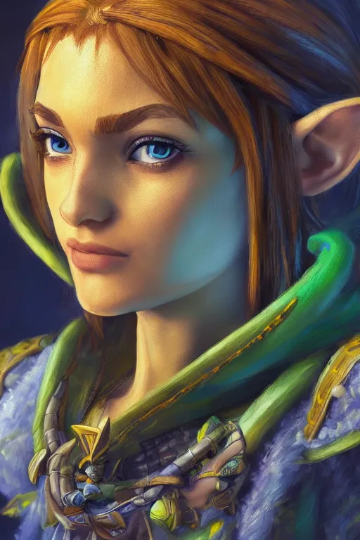 Image similar to Navi from Zelda, oil on canvas, intricate, portrait, 8k highly professionally detailed, HDR, CGsociety