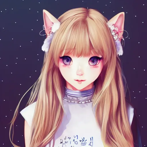 Image similar to realistic beautiful gorgeous natural cute Blackpink Lalisa Manoban blonde hair cute fur blonde cat ears in maid dress outfit golden eyes artwork drawn full HD 4K highest quality in artstyle by professional artists WLOP, Taejune Kim, Guweiz, ArtGerm on Artstation Pixiv