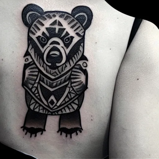 Prompt: tattoo design, stencil, bear, claws below bear