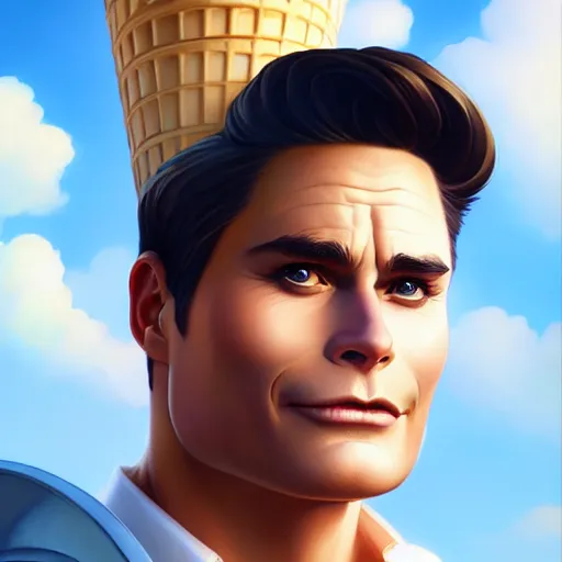 Prompt: full body anthropomorphic ice cream cone resembling rob lowe!, charlie bowater, artgerm, ilya kuvshinov, krenz cushart, ruan jia, realism, ultra detailed, 8 k resolution