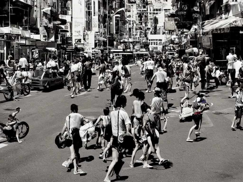 Image similar to color photography in a busy street in a heatwave, by trent parke and gruyaert