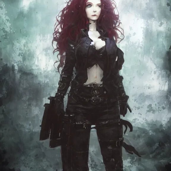 Image similar to christina hendricks!!! goth, tankoban, 4 k, tone mapping, akihiko yoshida, james jean andrei riabovitchev marc simonetti, yoshitaka amano, long hair, curly, h. hydrochaeri