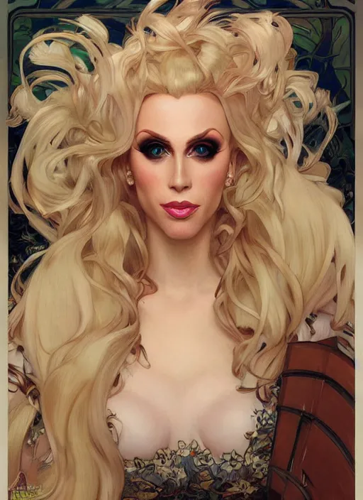 Image similar to katya, drag queen, painting by artgerm and greg rutkowski and alphonse mucha