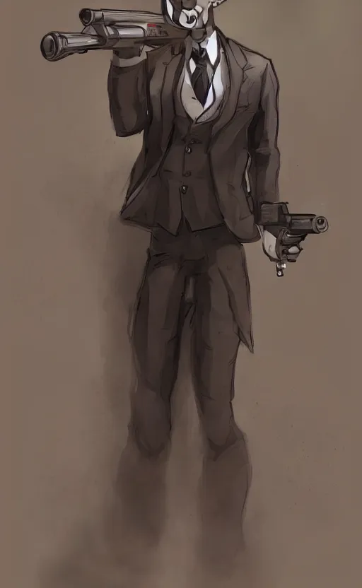 Prompt: rabbit as a hitman, suit and tie, with silenced gun, dynamic lighting, fantasy concept art, trending on art station, stunning visuals, creative, cinematic, ultra detailed, comic strip style