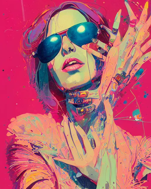 Image similar to an ultradetailed beautiful painting of a stylish woman with colorful band aids, rave concert poster, retro, conrad roset, greg rutkowski, flume cover art, 8 0 s