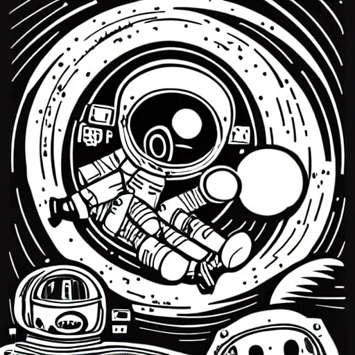 Prompt: mcbess illustration of an astronaut drifting in space staring at the earth