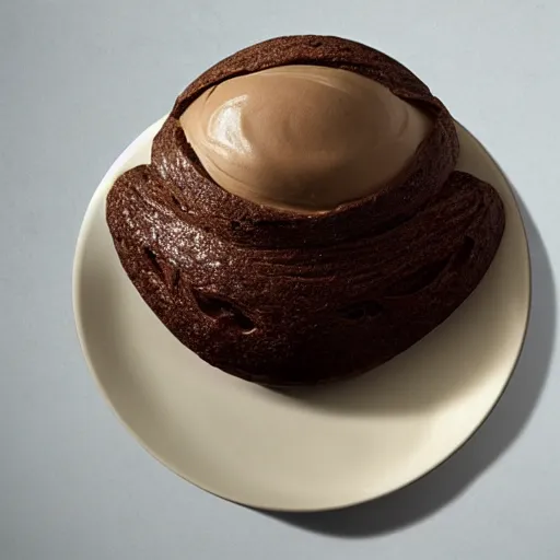 Prompt: bread that looks like a chocolate ice - cream with a face