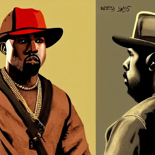 Image similar to kanye west in stephen bliss illustration red dead redemption 2 artwork of kanye west, face, in the style of red dead redemption 2 loading screen, by stephen bliss, artstation