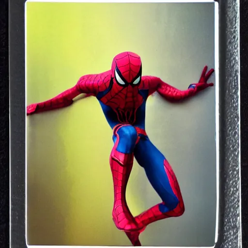 Image similar to a single iron man and spider - man hybrid, dslr, polaroid