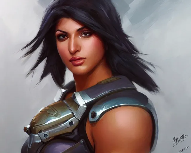 Prompt: portrait of pharah from overwatch as a beautiful female bodybuilder amazon with plump lips, elegant, fantasy, hd shot, digital portrait, beautiful, artstation, comic style, by artgerm, guy denning, jakub rozalski, magali villeneuve and charlie bowater