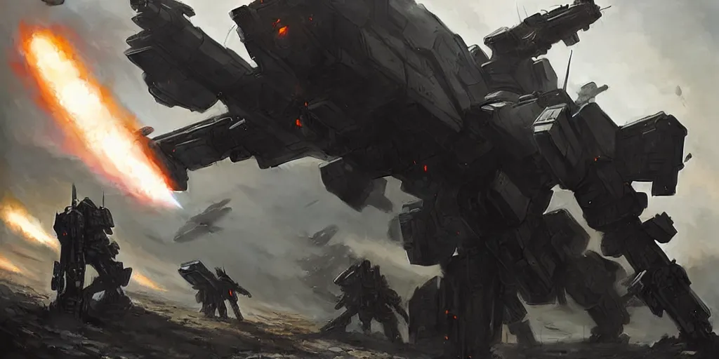 Image similar to an armored core v on the ground, booster flares, legs, laser rifles, karst landscape ; cinematic contrast, dynamic backlighting, sharp edge, motion blur, art by greg rutkowski