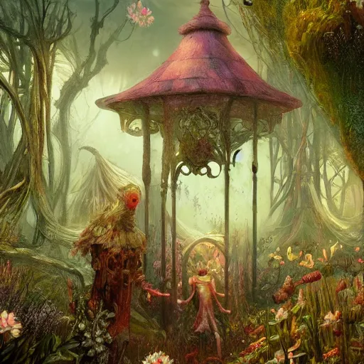 Prompt: a beautiful fantasy storybook illustration of a cursed garden. by seb mckinnon and anastasia trusova, trending on artstation 8k hq