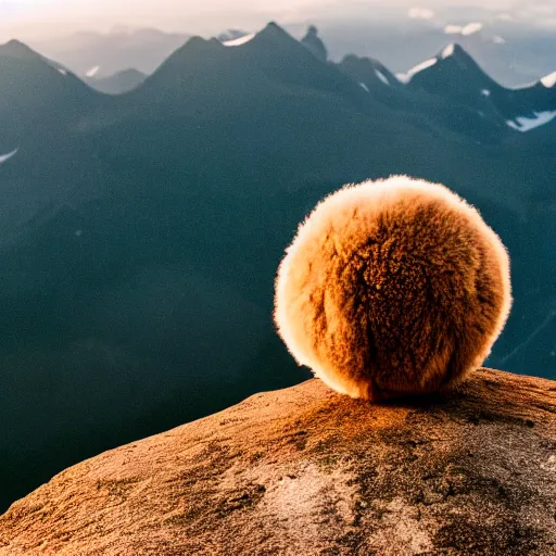 Image similar to a spherical alpaca on top of a mountain, photo, National Geographic, 8k