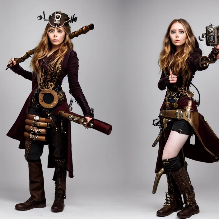 Image similar to full body photograph of elizabeth olsen as a steampunk warrior. extremely detailed. dslr. 8 5 mm.