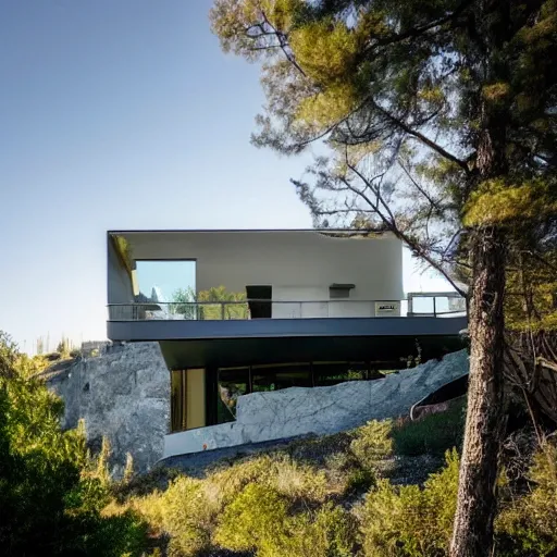 Prompt: an ultra modern home on the edge of a mountain