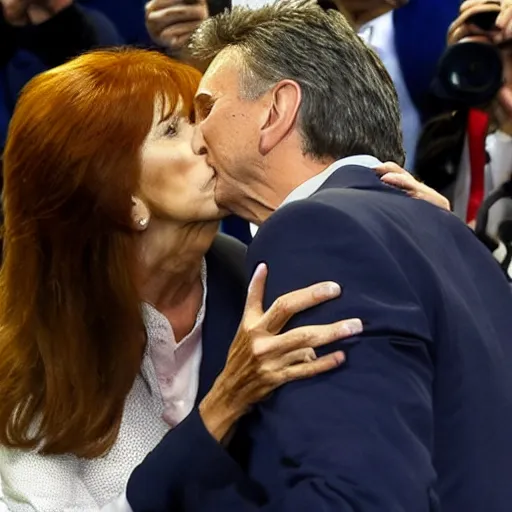 Prompt: Cristina Kirchner kissing Mauricio Macri